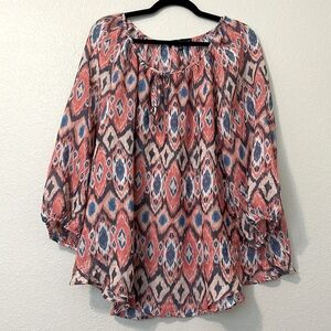 Fred David Aztec Print Top Size 2x Like New Tie Front